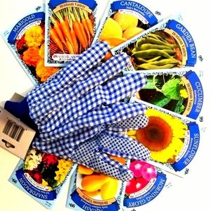 Garden Gloves & 9 packets seeds...veges, flowers,